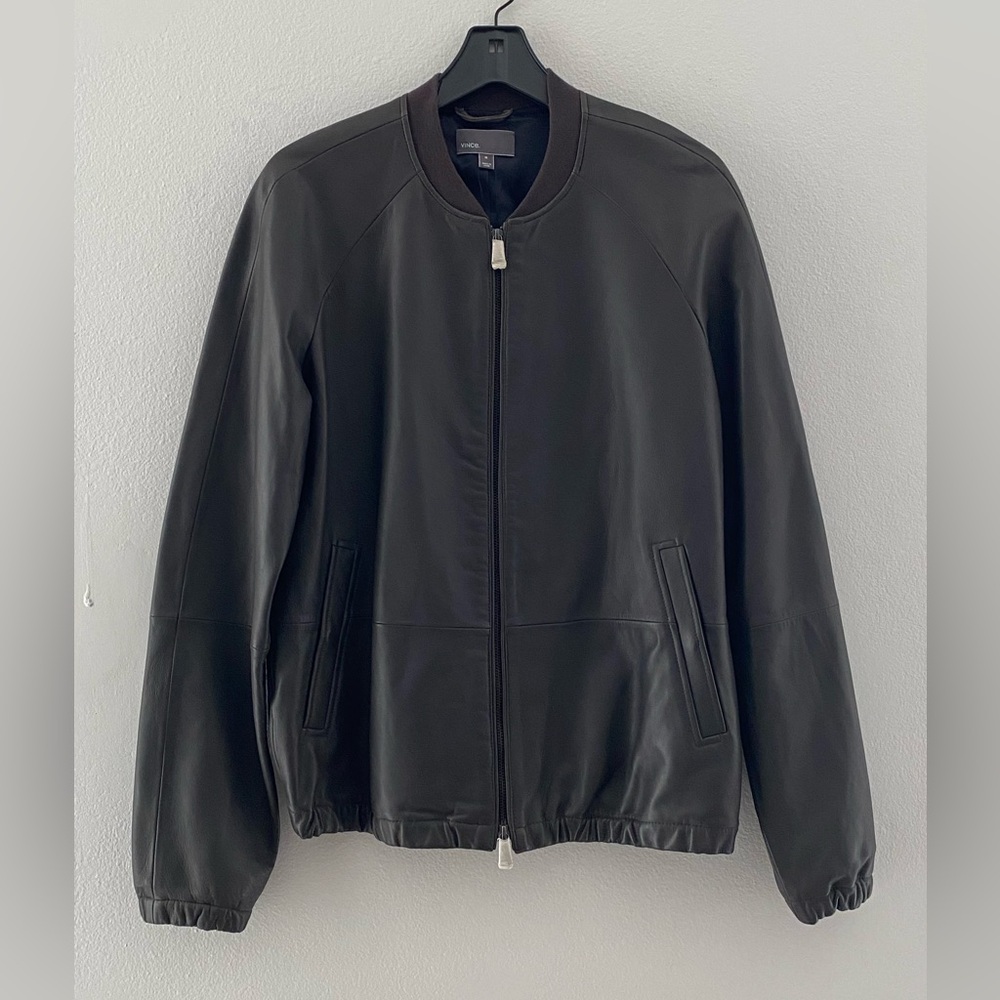 Vince Men’s Leather Bomber Jacket Dark Gray / Charcoal Size M NWT $995